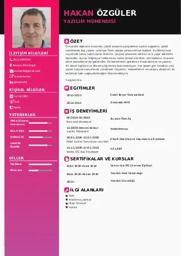 Yazılım Mühendisi Cv Örnekleri cv indir